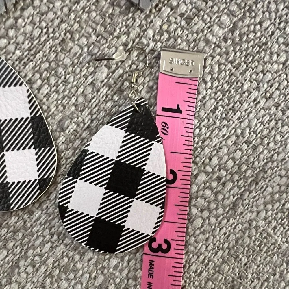 New Bundle of 2 dangle faux leather buffalo plaid and silver sparkle earrings